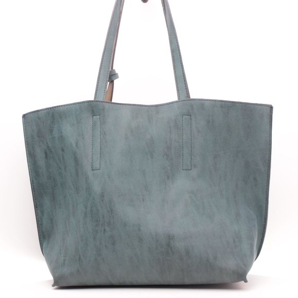 Reversable Beach Bag Shopping Tote Oversize Purse + Small Bag Blue-Green/Tan - Picture 4 of 16